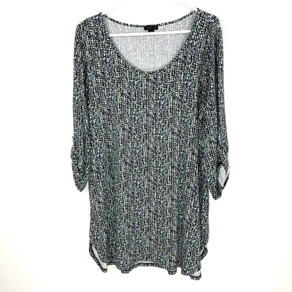 J‎ Jill Wearever Top Size Large Blue Green Tunic Geometric 3/4 Sleeves
